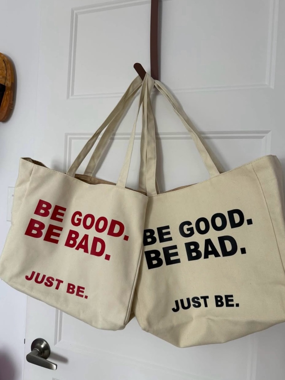 Canvas Tote Bag - 'Be Good. Be Bad.' Print in Cream with Black and Red